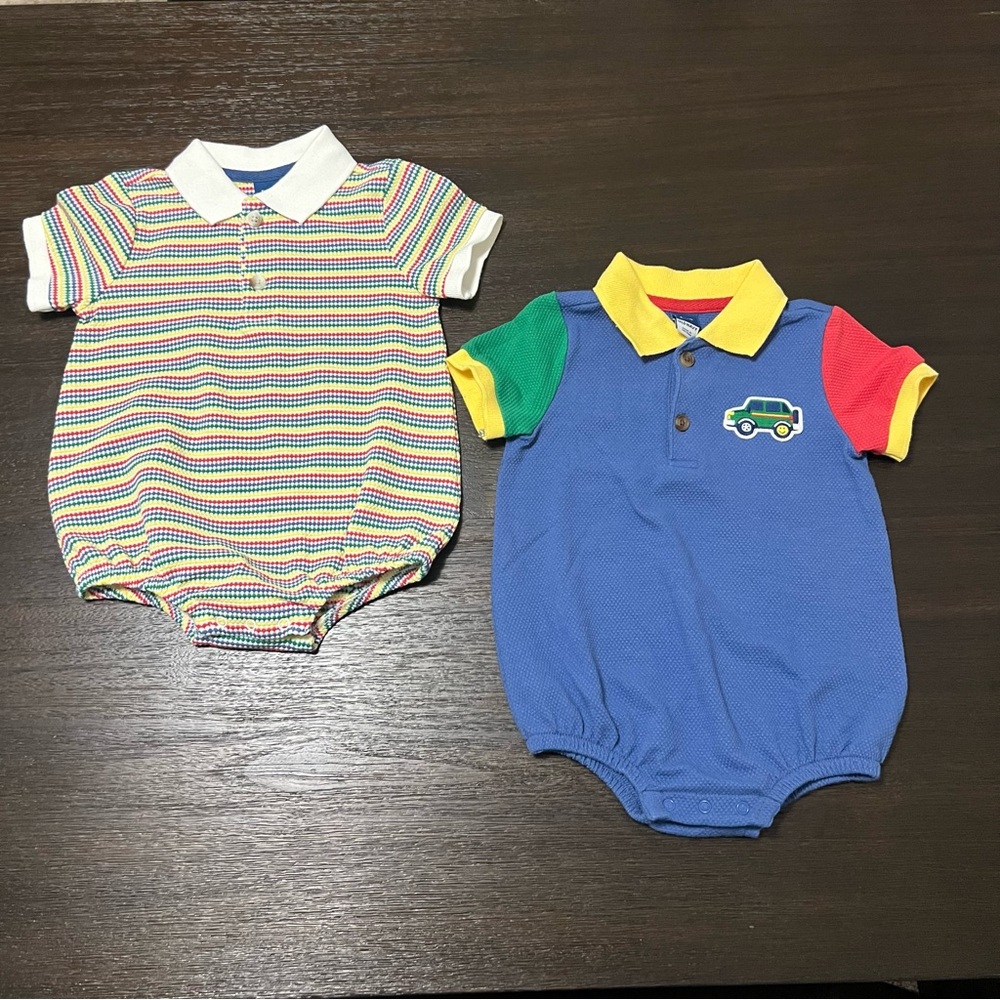 (2) Short-Sleeve Polo One-Piece for Baby